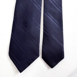 VTG Ralph Black Label Lauren Tie Navy Blue Diagonal Ribbed Stripe Italian Silk